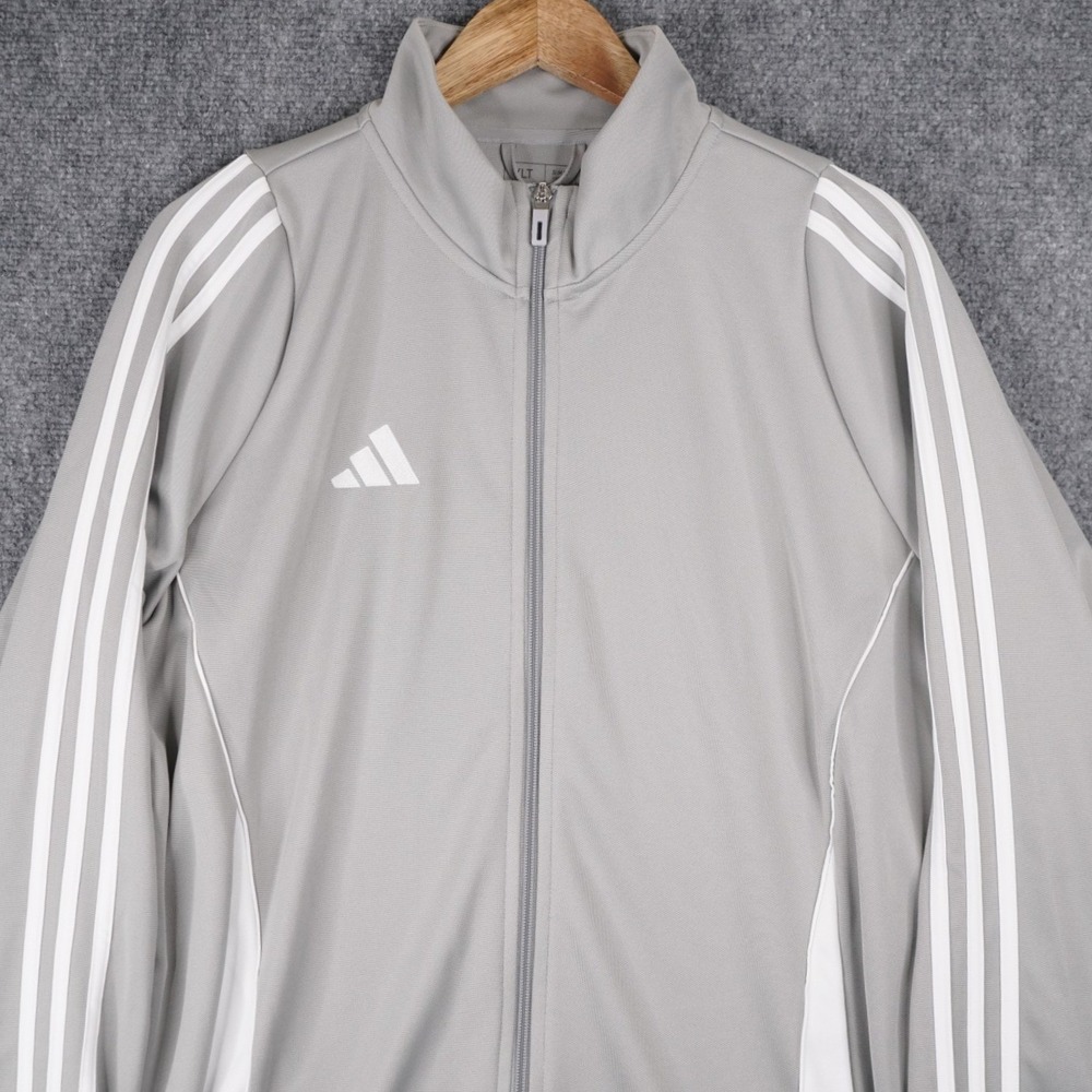 Adidas Track Jacket Mens XLT Grey AeroReady Slim Fit 3-Stripe Full Zip